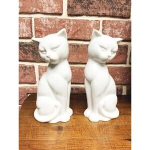 Vintage Pair TOYO JAPAN White Porcelain Tuxedo Cat Kitten Statue